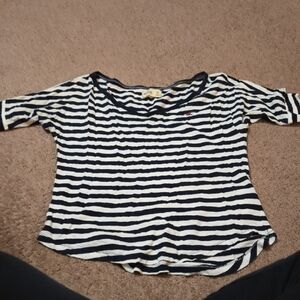 Hollister Navy and White Striped Tee